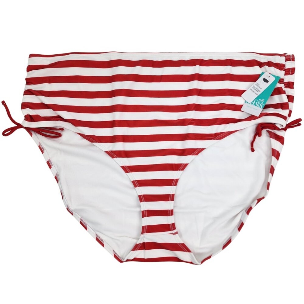 New Outdoor Oasis Womens Plus 2X Beach Red White Striped Bikini Swim Suit Bottom